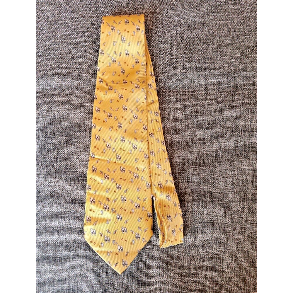 Bijoux Terner Tie 70s 80s 90s Y2K Mens Silk Yellow Birds 4 Wide 65 Long